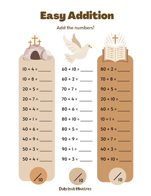 Easy Addition Homeschool Math Lesson Activity Sheet