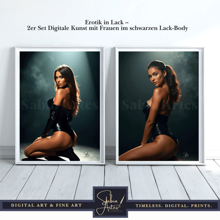 Erotik in Lack – 2er Set Digitale Kunst mit Frauen im schwarzen Lack-Body
