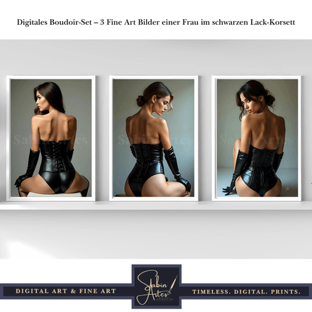 Digitales Boudoir-Set – 3 Fine Art Bilder einer Frau im schwarzen Lack-Korsett