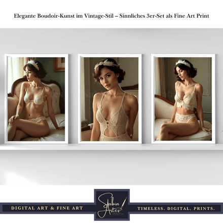 Elegante Boudoir-Kunst im Vintage-Stil – Sinnliches 3er-Set als Fine Art Print
