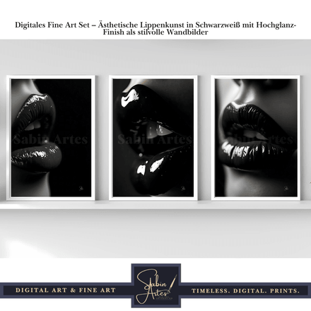 Digitales Fine Art Set – Ästhetische Lippenkunst in Schwarzweiß mit Hochglanz-Finish 