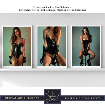Schwarzer Lack &amp; Sinnlichkeit – Erotisches 3er-Set mit Corsage, Stiefeln &amp; Handschuhen