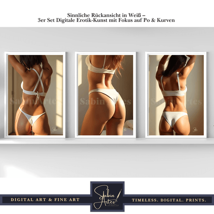 Sinnliche Rückansicht in Weiß – 3er Set Digitale Erotik-Kunst mit Fokus auf Po &amp; Kurven 