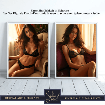Zarte Sinnlichkeit in Schwarz – 2er Set Digitale Erotik-Kunst mit Frauen in schwarzer Spitze