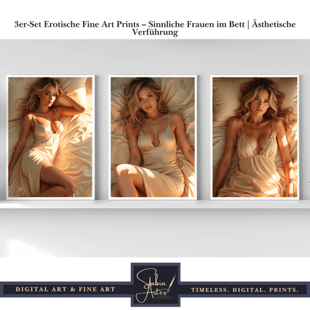 3er-Set Erotische Fine Art Prints – Sinnliche Frauen im Bett | Ästhetische Verführung