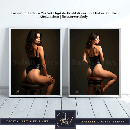 Kurven in Leder – 2er Set Digitale Erotik-Kunst mit Fokus auf die Rückansicht | Schwarzer Body