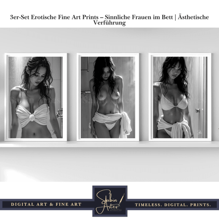3er-Set Erotische Fine Art Prints – Sinnliche Duschszenen in Schwarz-Weiß | Verführerische Wandkunst