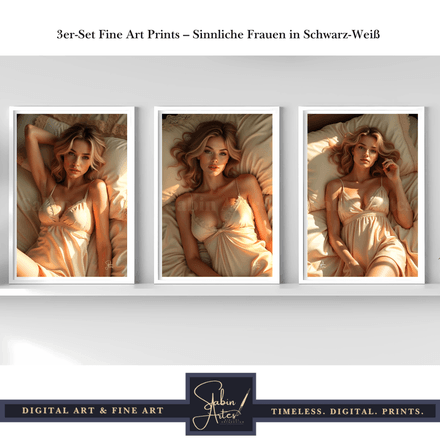 3er-Set Erotische Fine Art Prints – Sinnliche Frauen im Bett 