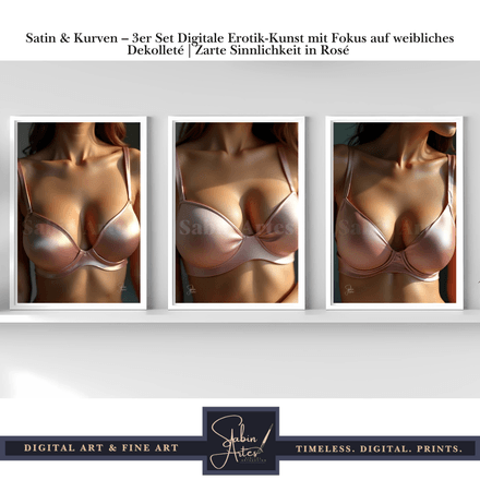 Satin &amp; Kurven – 3er Set Digitale Erotik-Kunst mit Fokus auf weibliches Dekolleté 