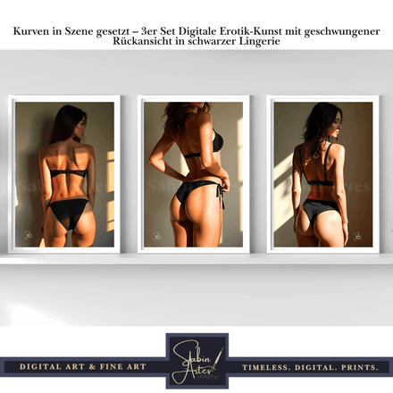 Kurven in Szene gesetzt – 3er Set Digitale Erotik-Kunst mit geschwungener Rückansicht 