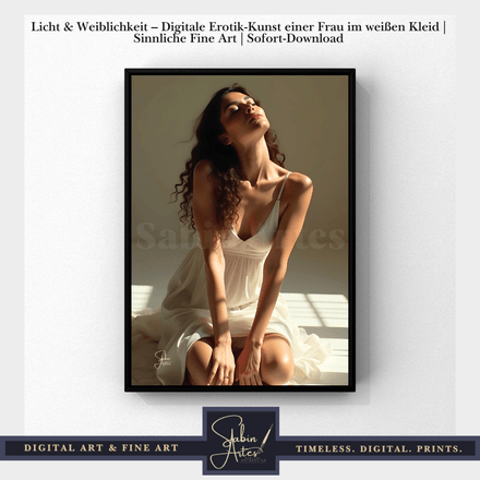 Licht &amp; Weiblichkeit – Digitale Erotik-Kunst einer Frau im weißen Kleid | Sinnliche Fine Art 