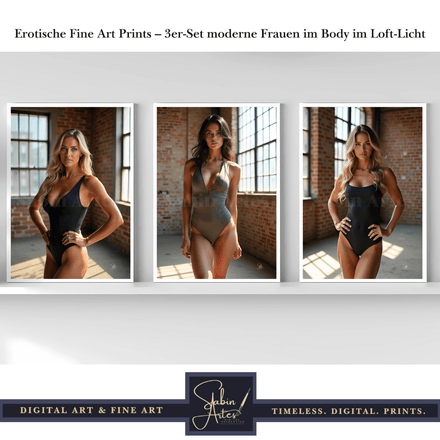 Erotische Fine Art Prints – 3er-Set moderne Frauen im Body im Loft-Licht