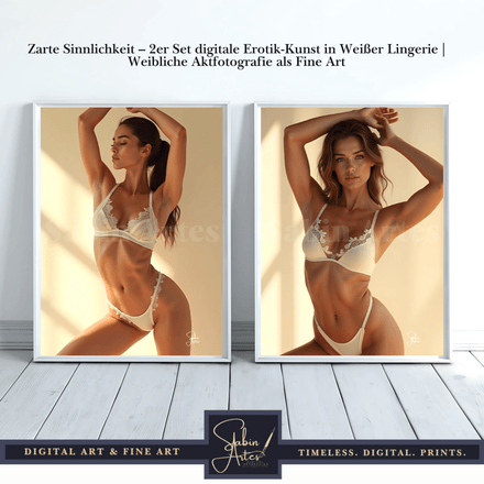 Zarte Sinnlichkeit – 2er Set digitale Erotik-Kunst in Weißer Lingerie Fine Art Print 
