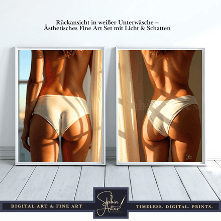 Rückansicht in weißer Unterwäsche – Ästhetisches Fine Art Set mit Licht &amp; Schatten 