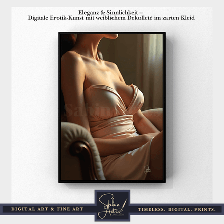 Eleganz &amp; Sinnlichkeit – Digitale Erotik-Kunst mit weiblichem Dekolleté im zarten Kleid