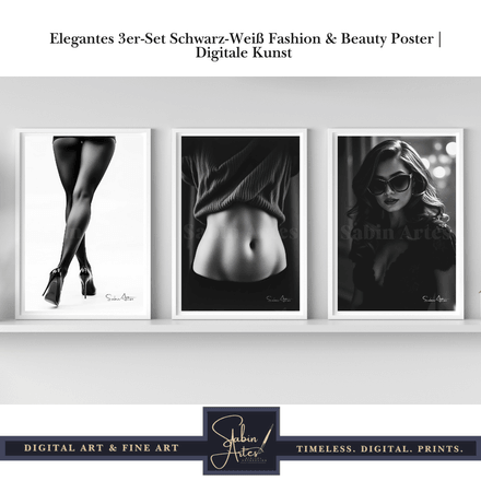 Elegantes 3er-Set Schwarz-Weiß Fashion &amp; Beauty Poster | Digitale Kunst | Sinnliche Frauenporträt