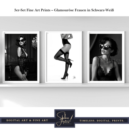 3er-Set Fine Art Prints – Glamouröse Frauen in Schwarz-Weiß | Elegante Vintage