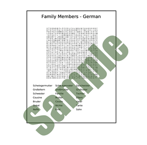 Word Search - German (Family) Answer Key Included