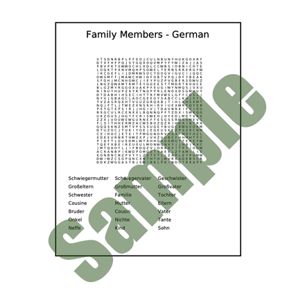 Word Search - German (Family) Answer Key Included