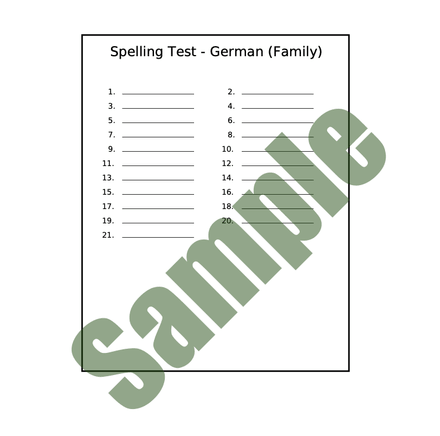 Spelling Test - German (Family) Answer Key Included