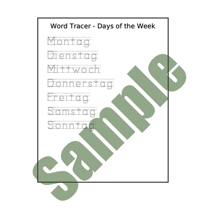 Word Tracer - German (Days of the Week) Answer Key Included