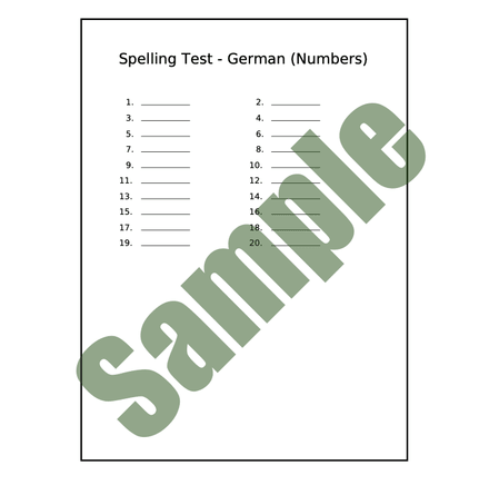 Spelling Test - German (Numbers 1 -20) Answer Key Included 
