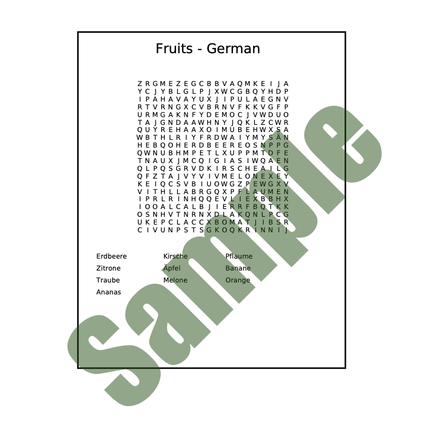 Word Search - German (Fruits) Answer Key Included