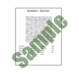 Word Search - German (Numbers 1 - 20) Answer Key Included