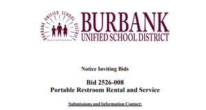 RENTA DE BAñOS PORTABLES PARA EL DISTRITO ESCOLAR DE BURBANK 2025