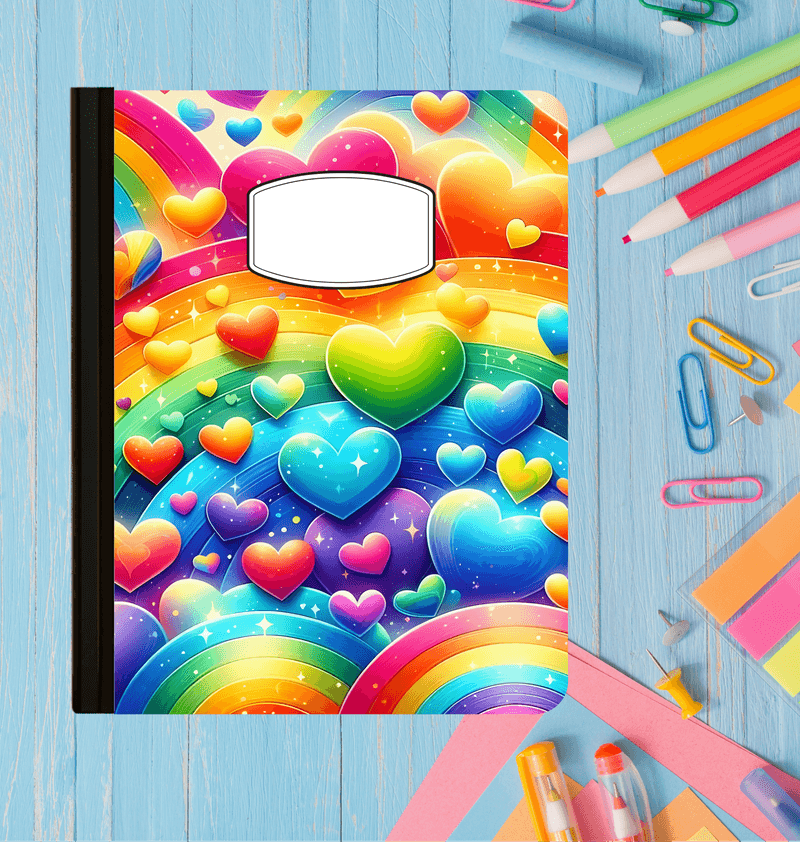 Holographic Bright Hearts Composition Notebook