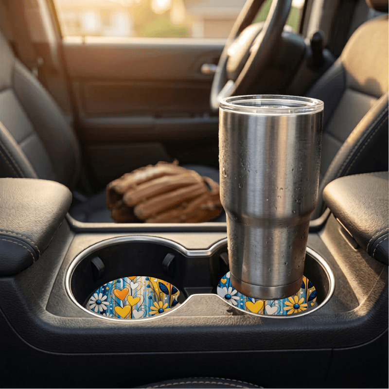Car Coasters Daisies set of 2
