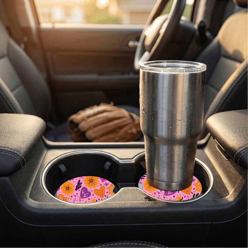 Car Coasters Orange Whimsy set of 2