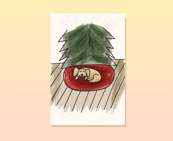 Dog Under Christmas Tree Digital Print