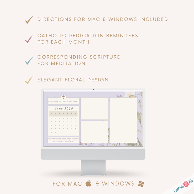 2025 Catholic Desktop Organizer Wallpaper Bundle | Monthly Desktop Calendar | Floral Screensaver