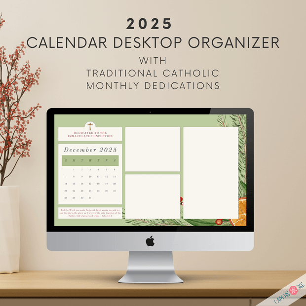 2025 Catholic Desktop Organizer Wallpaper Bundle | Monthly Desktop Calendar | Floral Screensaver