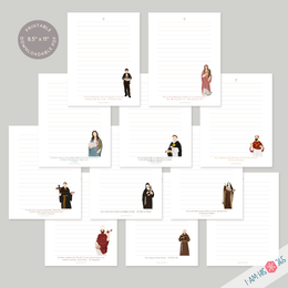 Printable Catholic Stationery | Catholic Saints Letterhead | 8.5x11 inch Lined Writing Paper