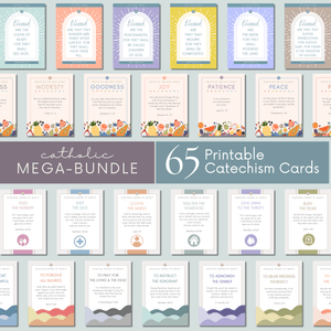 Mega-Bundle Printable Catholic Catechism Cards | Works of Mercy | 10 Commandments | Beatitudes 