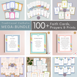 Printable Catholic Catechism Bundle | 78 Catechism Cards | 12 Prayer Prints | 12 Kids Prayer Cards |