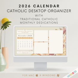 2026 Catholic Desktop Organizer Wallpaper Bundle | Monthly Desktop Calendar | Floral Screensaver