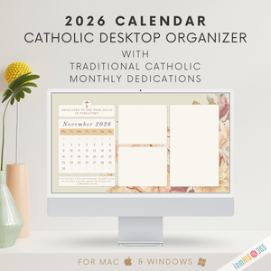 2026 Catholic Desktop Organizer Wallpaper Bundle | Monthly Desktop Calendar | Floral Screensaver