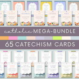 Mega-Bundle Printable Catholic Catechism Cards | Works of Mercy | 10 Commandments | Beatitudes 