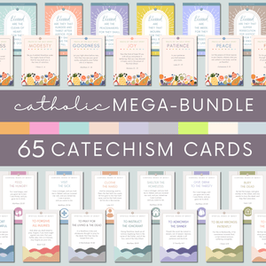 Mega-Bundle Printable Catholic Catechism Cards | Works of Mercy | 10 Commandments | Beatitudes 