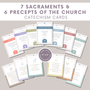 7 Sacraments &amp; 6 Precepts of the Catholic Church Catechism Cards | Set of 13 Printable Cards