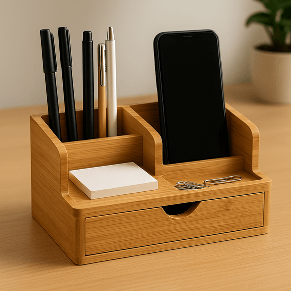 Premium Bamboo Desk Organizer
