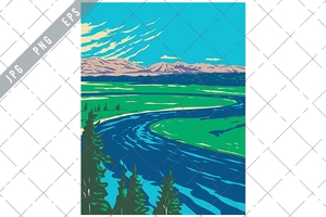 Yellowstone River in Hayden Valley Located in Yellowstone National Park Wyoming USA WPA Art