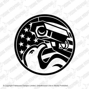 American Eagle and Security Camera USA Flag Circle Black and White