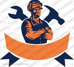 Construction Worker with Hammer and Spanner Vector EPS