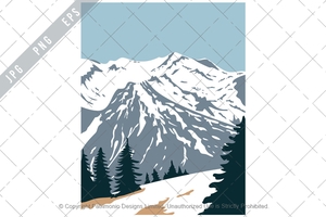 Olympic National Park  with Summit of Mount Olympus in Washington State United States WPA Poster Art