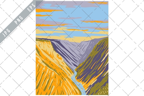 Grand Canyon of Yellowstone on Yellowstone River in Yellowstone National Park Wyoming WPA Art