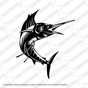 Atlantic Sailfish Jumping Up Viewed From Side Woodcut Retro Black and White